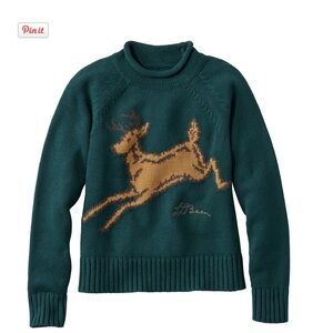 EUC - LL Bean Women's Signature Original Cotton Sweater with Deer - Size L